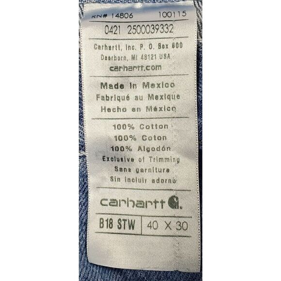 Carhartt Jeans 40x30 Straight Fit Heavyweight Blue Denim Work Durable Classic - Picture 8 of 12